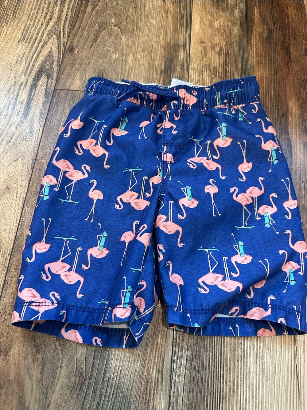 Old Navy Boys Navy Blue Swim Trunks with Pink Flamingo Print 4T